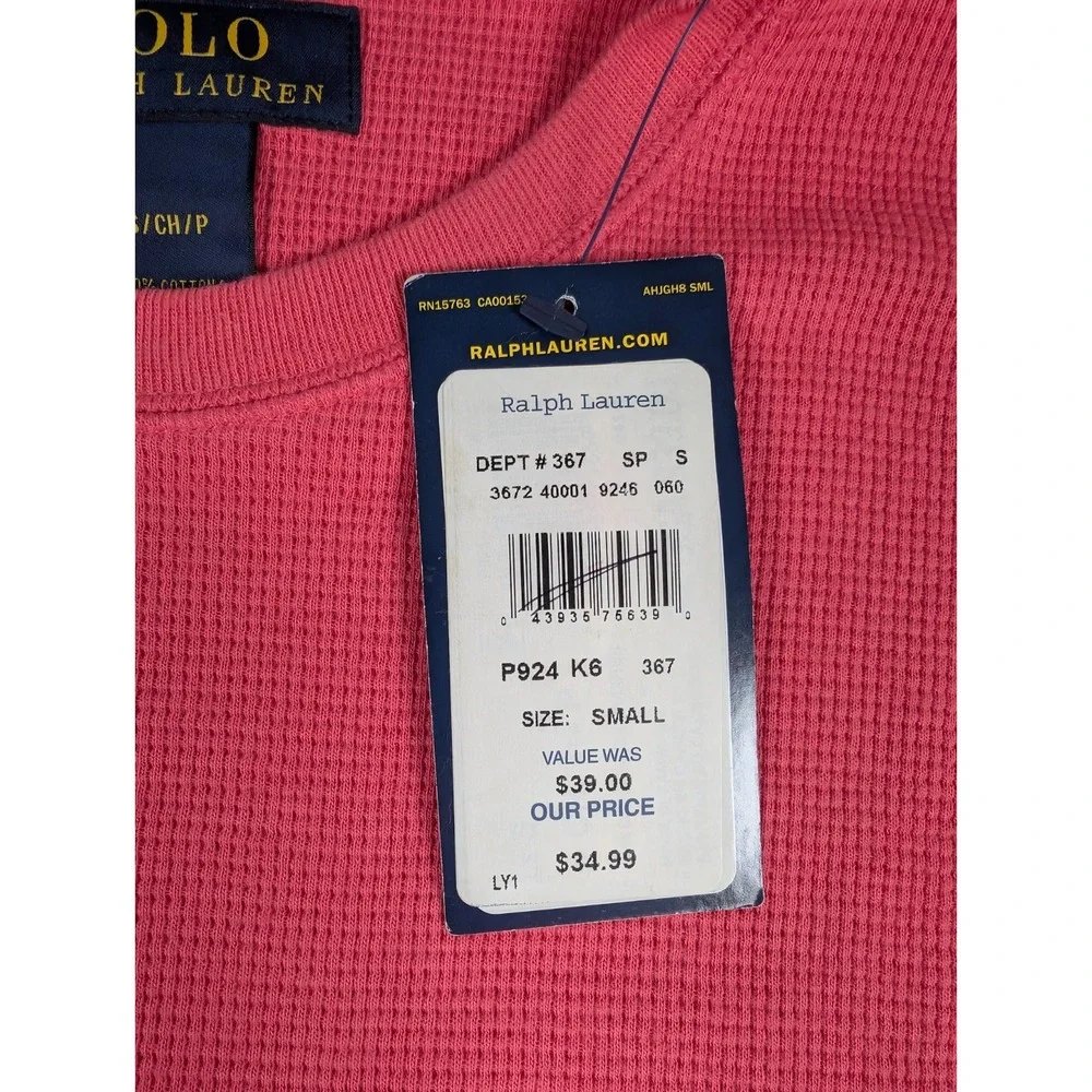 Polo Ralph Lauren Waffle Knit Thermal‎ Short Sleeve Shirt Mens Small Pink NWT